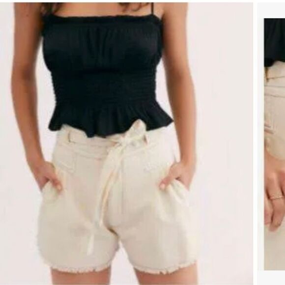 NWOT Free people one Penny high waist tie cream ivory long Raw Hem shorts 6 - Picture 4 of 14